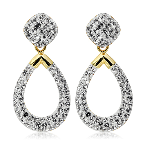 SEG111-9k Gold Teardrop Stud Earrings with Crystals - Faze Five